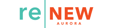 A graphic with the words "re NEW AURORA" in different colors.